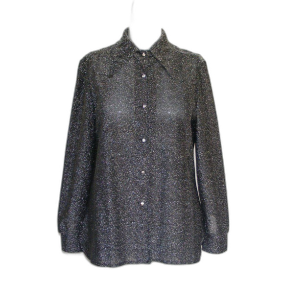 Vintage Top/Shirt-Jacket Set, S, 2pc, Silvery Sparkle, Rhinestone Buttons - Picture 5 of 12